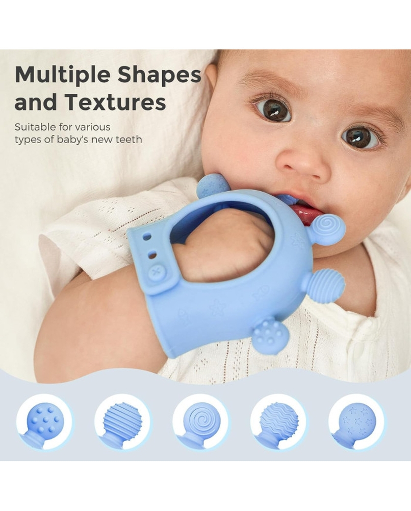 Jucarie dentitie din silicon Momcozy Blue [5]