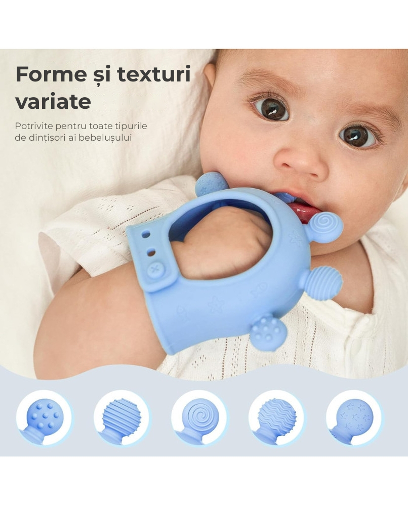 Jucarie dentitie din silicon Momcozy Blue [5]
