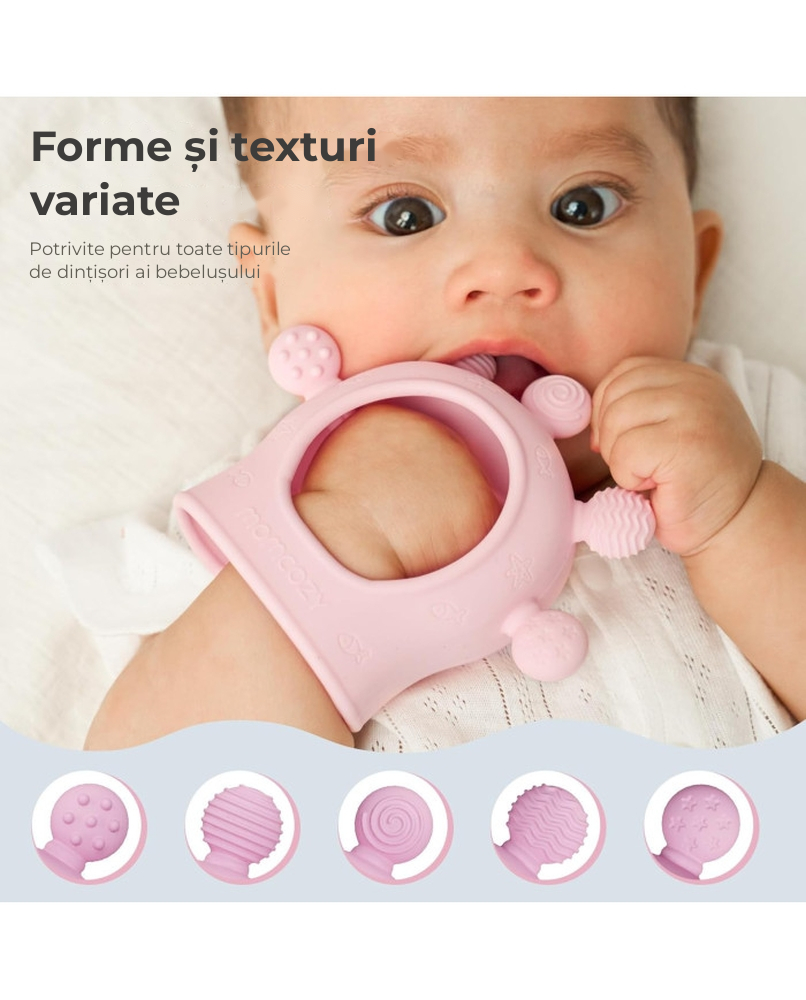 Jucarie dentitie din silicon Momcozy Pink [3]