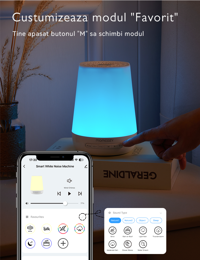 Lampa de veghe Smart Momcozy cu lumina reglabila, sunet si aplicatie [4]