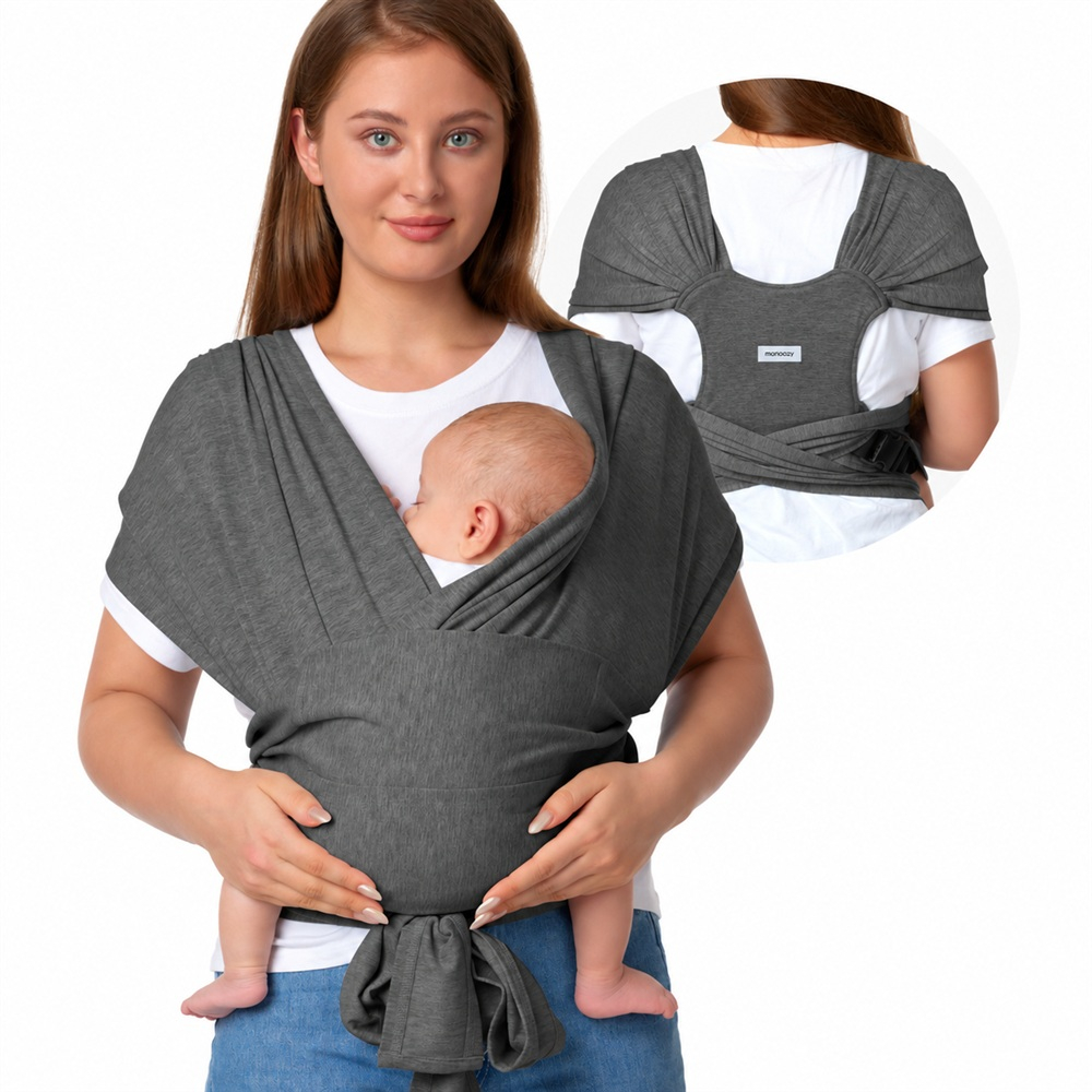 Wrap elastic bebe Momcozy Dark Grey, de la nastere [2]