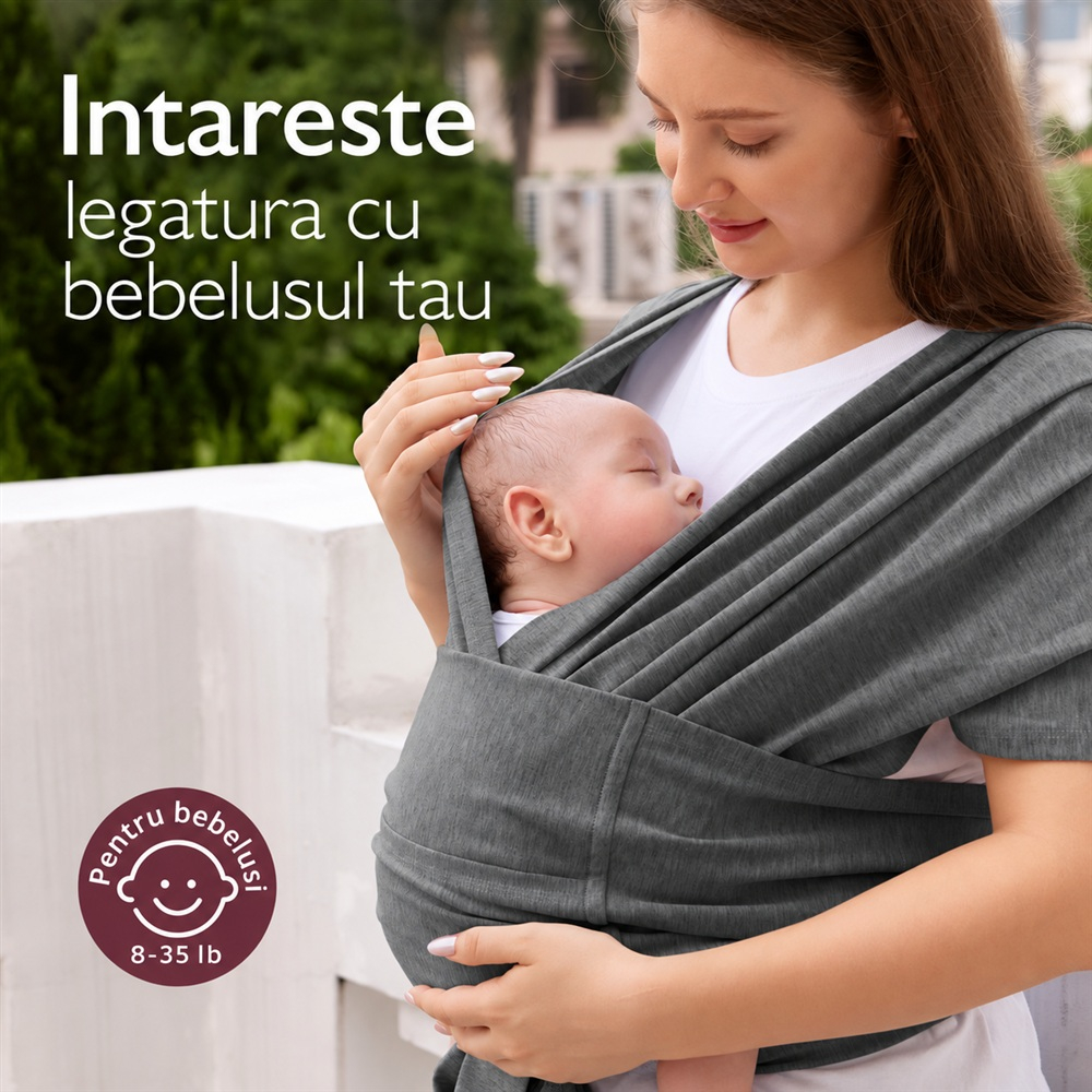 Wrap elastic bebe Momcozy Dark Grey, de la nastere [8]