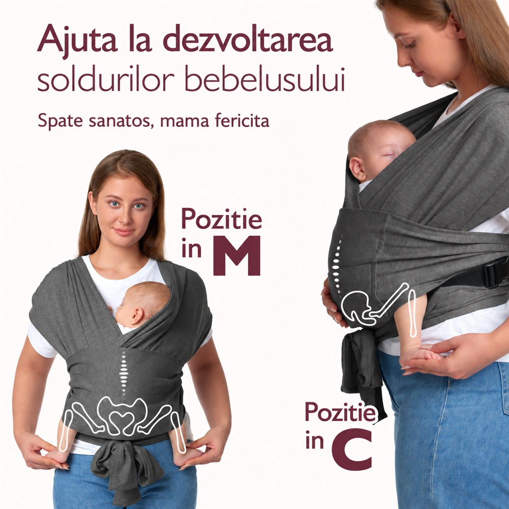 Wrap elastic bebe Momcozy Light Brown, de la nastere [4]