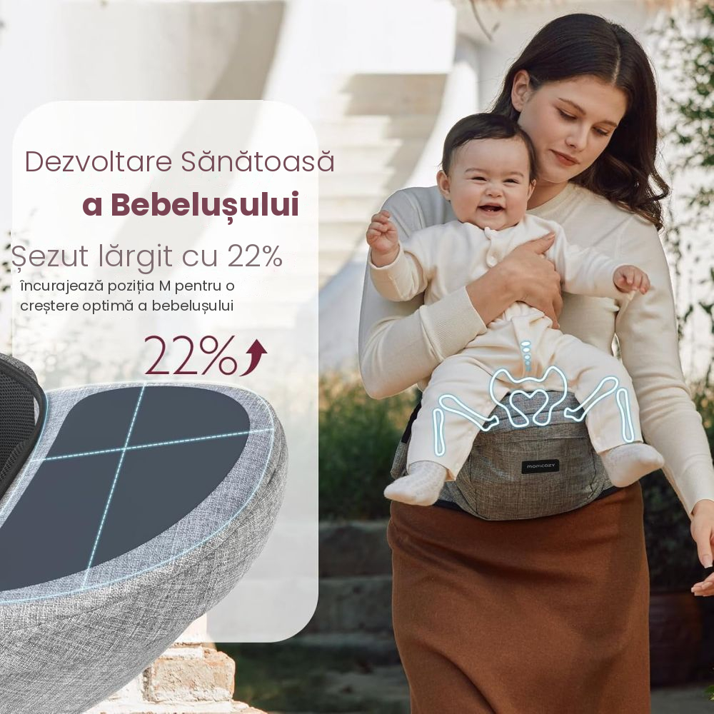 Marsupiu cu scaunel Momcozy M Grey, 0-3 ani [2]
