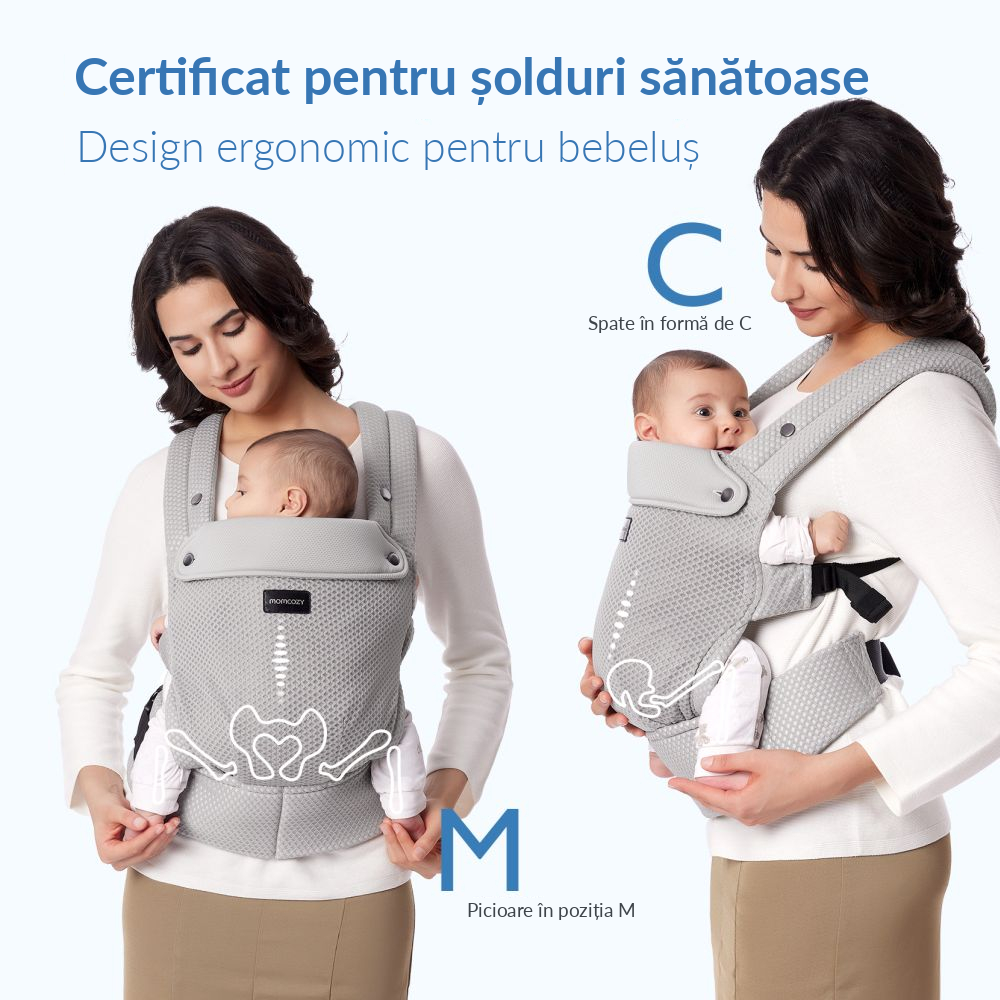 Marsupiu ergonomic Momcozy Air Mesh Grey, 3 luni+ [7]