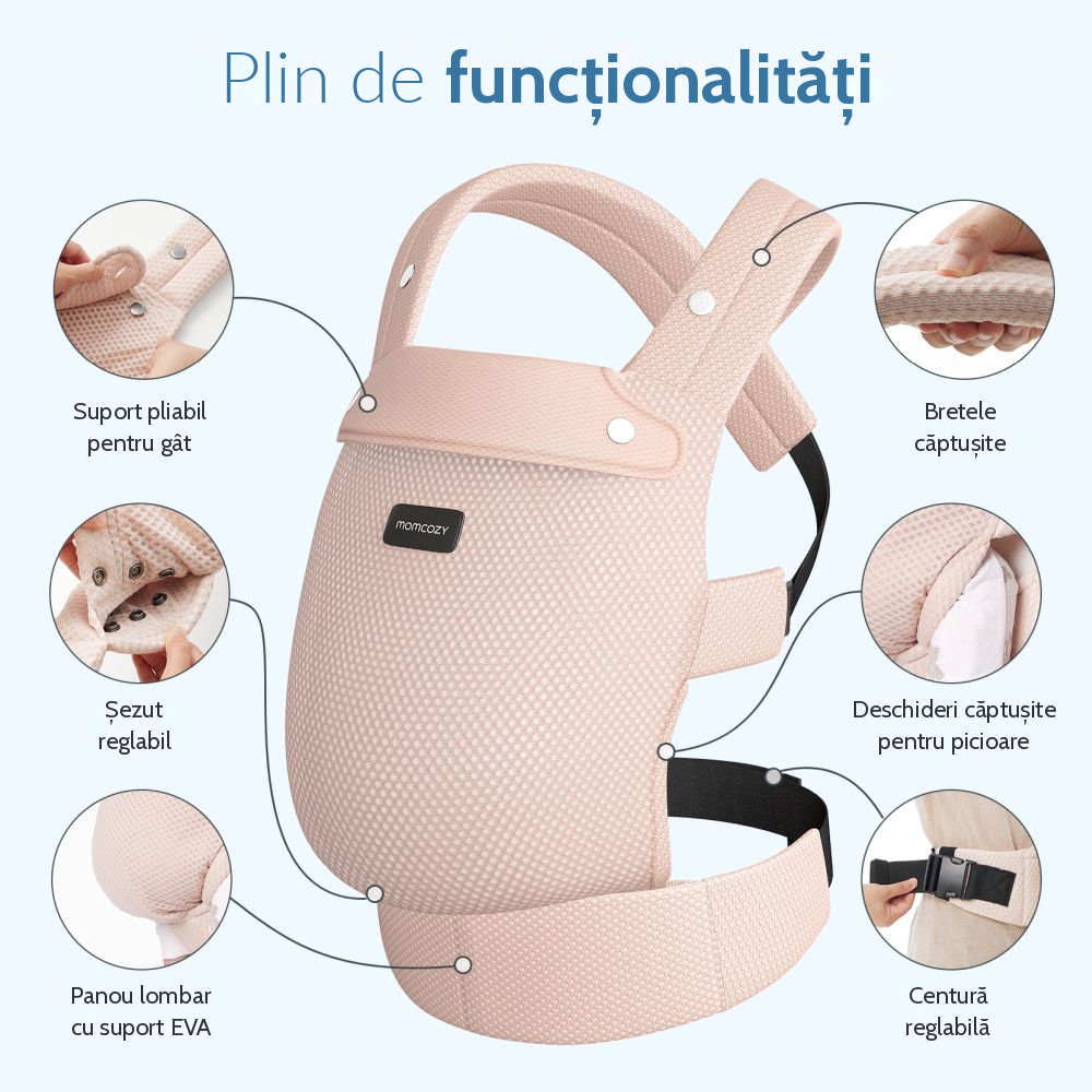 Marsupiu ergonomic Momcozy Air Mesh Pink, 3 luni+ [6]
