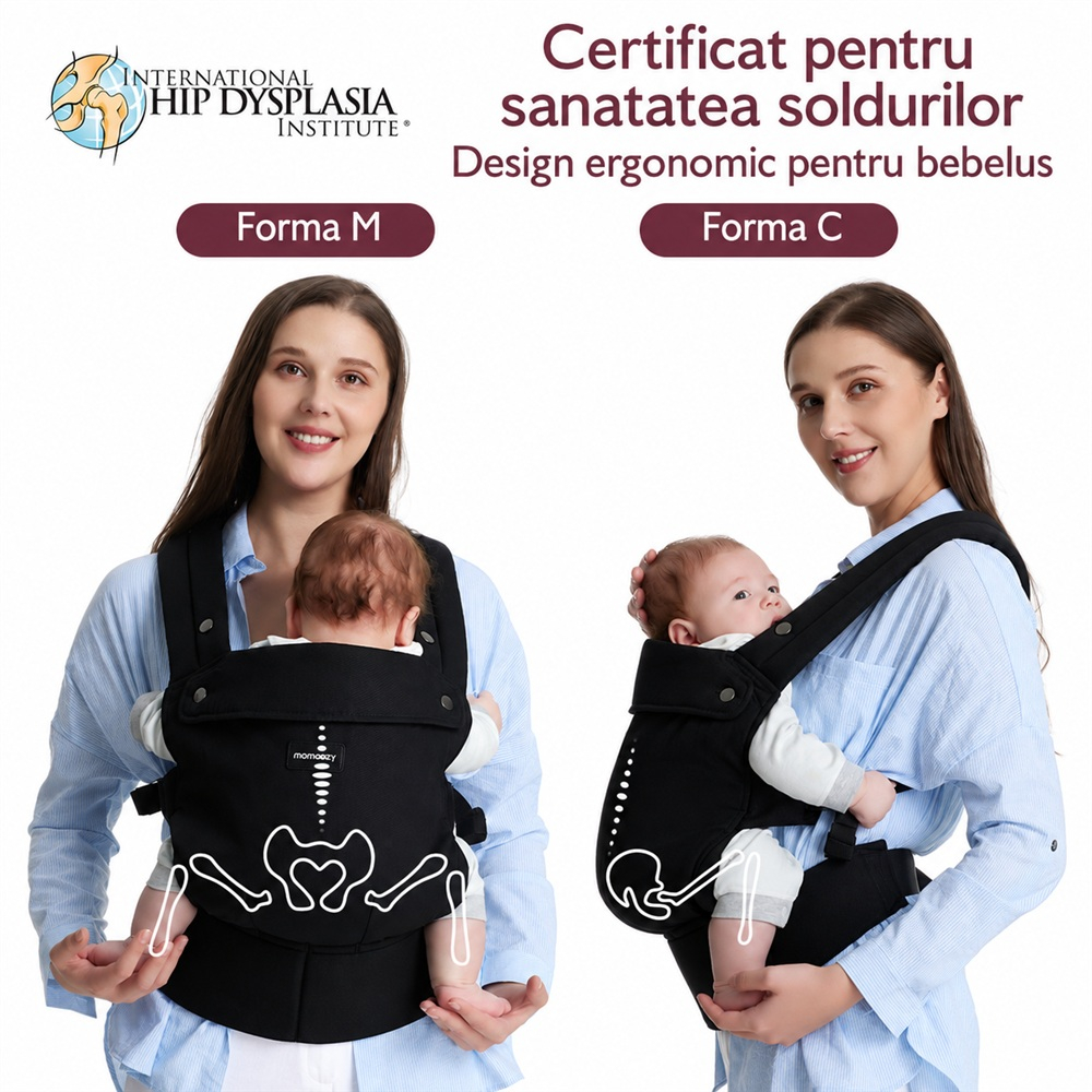 Marsupiu ergonomic Momcozy PureHug bumbac 100% Black 3-in-1 [10]