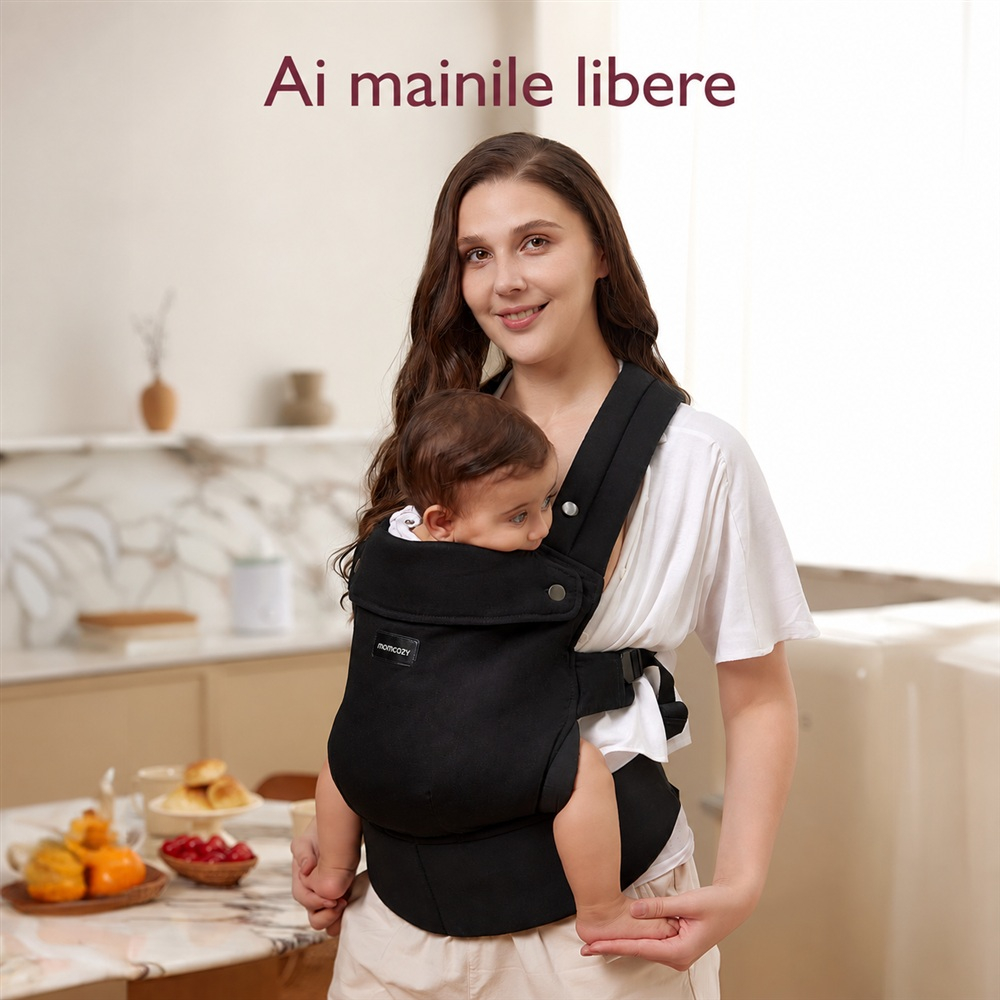 Marsupiu ergonomic Momcozy PureHug bumbac 100% Black 3-in-1 [7]