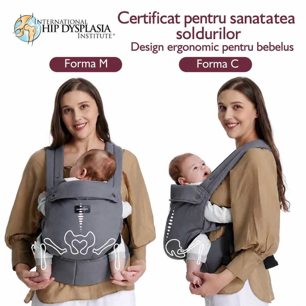 Marsupiu ergonomic Momcozy PureHug 3 in 1 bumbac Grey [9]