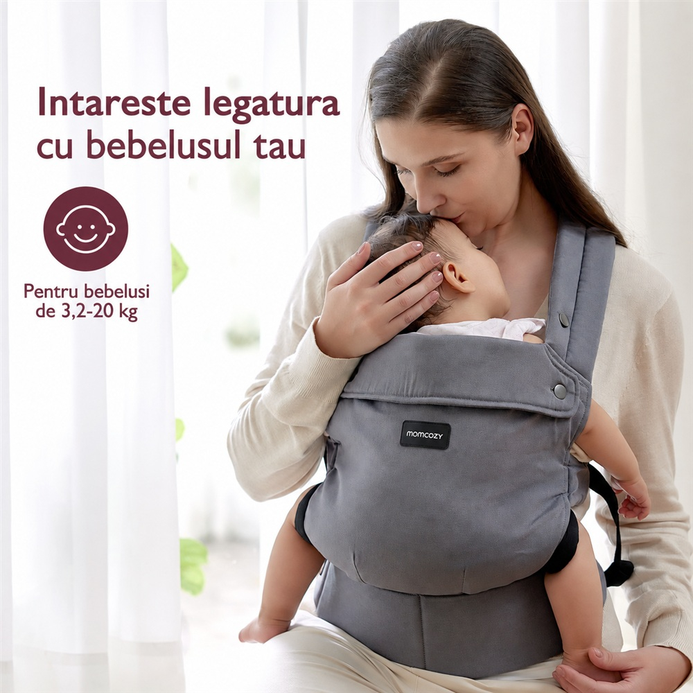 Marsupiu ergonomic Momcozy PureHug 3 in 1 bumbac Grey [4]