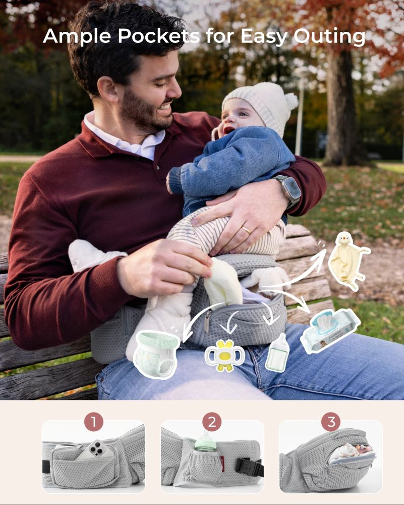 Marsupiu Momcozy cu sezut Mesh respirabil Grey [9]