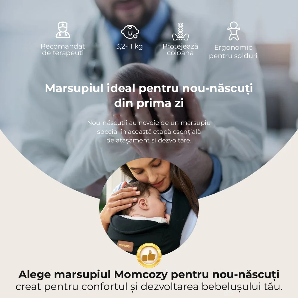 Marsupiu nou nascut Momcozy WeeSnug bumbac Black [9]