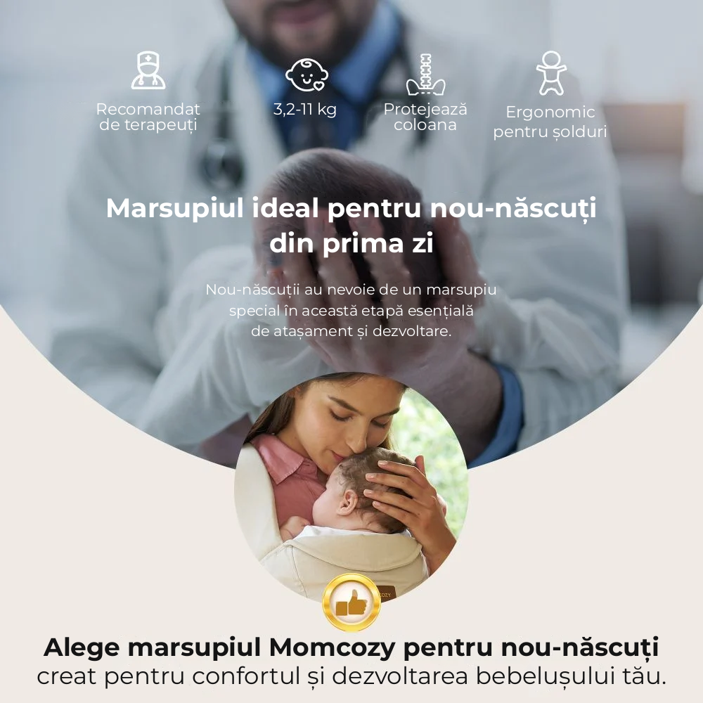 Marsupiu nou nascut Momcozy WeeSnug bumbac Khaki [10]