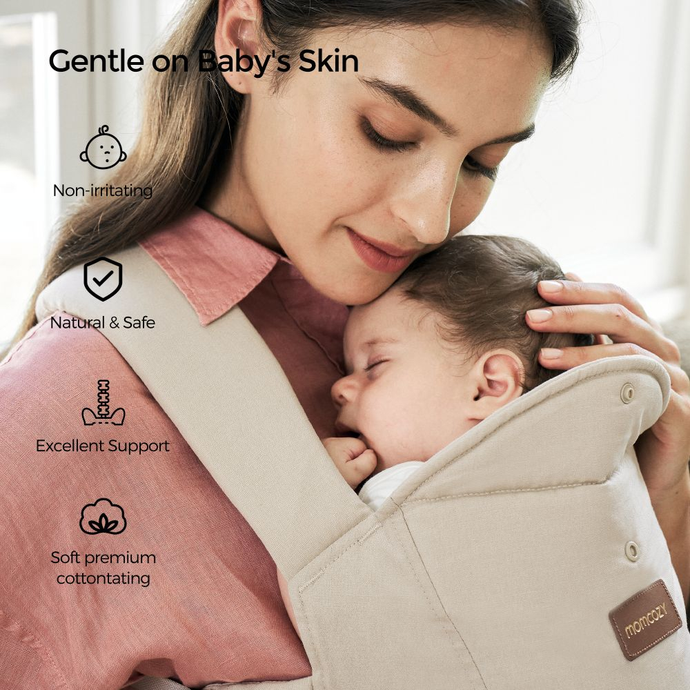 Marsupiu nou nascut Momcozy WeeSnug bumbac Khaki [5]