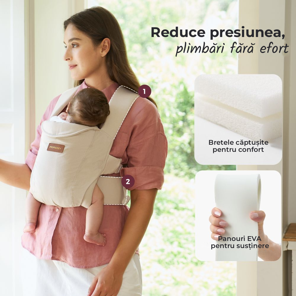 Marsupiu nou nascut Momcozy WeeSnug bumbac Khaki [6]