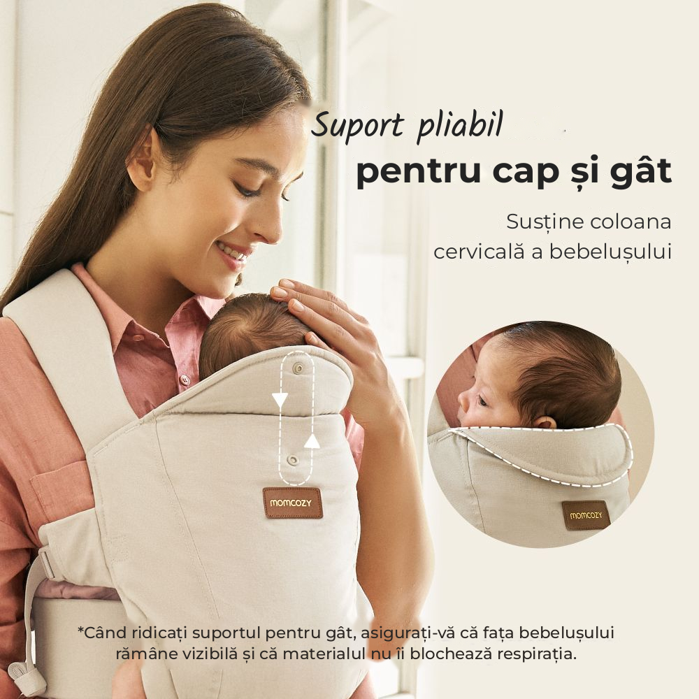 Marsupiu nou nascut Momcozy WeeSnug bumbac Khaki [8]