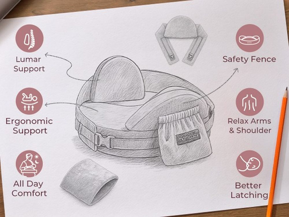 Perna Alaptare Momcozy CozyPro cu suport ergonomic lombar Grey [3]