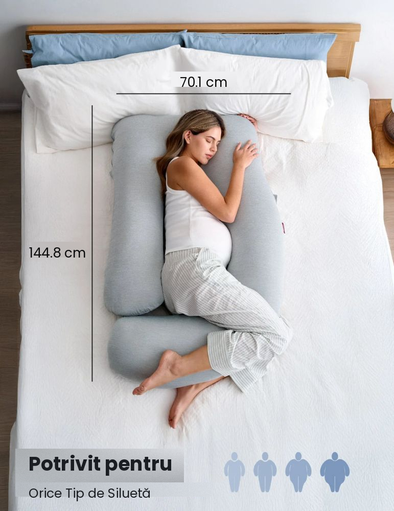 Perna gravide Momcozy in forma de U Light Grey [4]