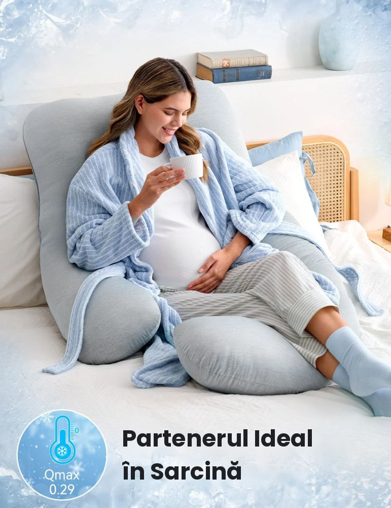 Perna gravide Momcozy in forma de U Light Grey [6]