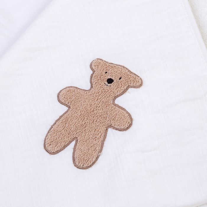 Prosop cu gluga si manusa de baie Childhome 80x80 cm, Muselina/Terry Teddy [3]