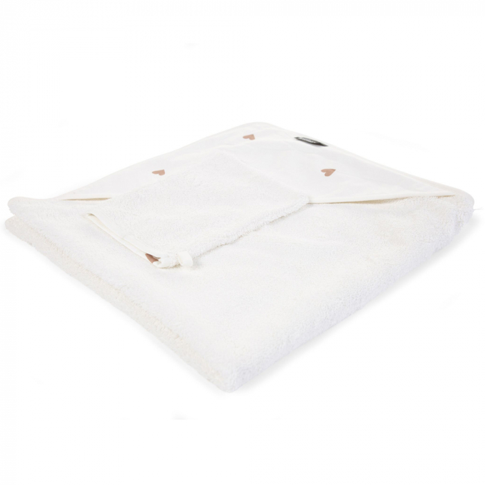 Prosop cu gluga si manusa de baie Childhome Jerse/Frotir 80x80 cm, Inimioare [2]