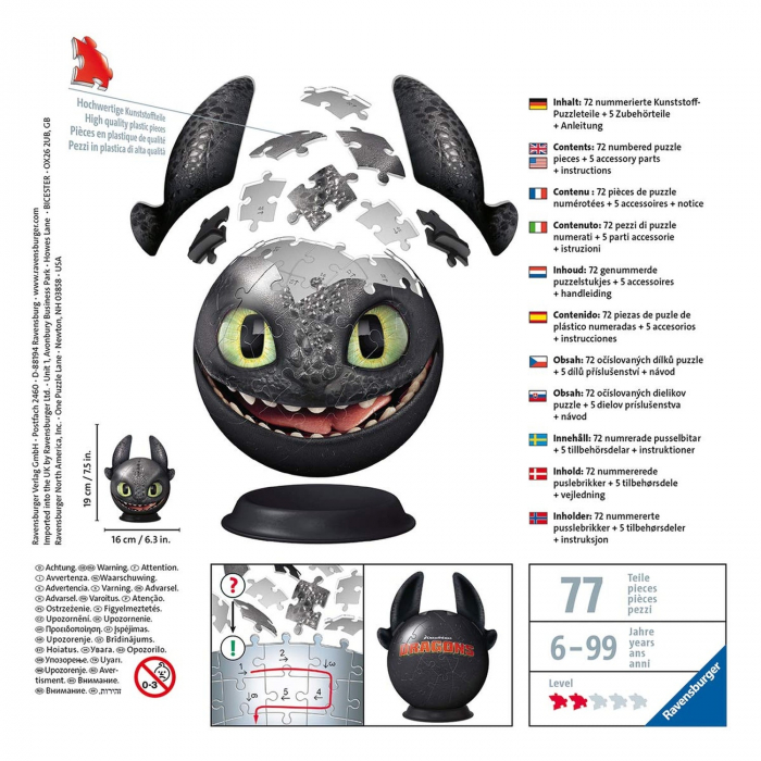 Puzzle 3D Dragons III_Toothless, 72 Piese [4]
