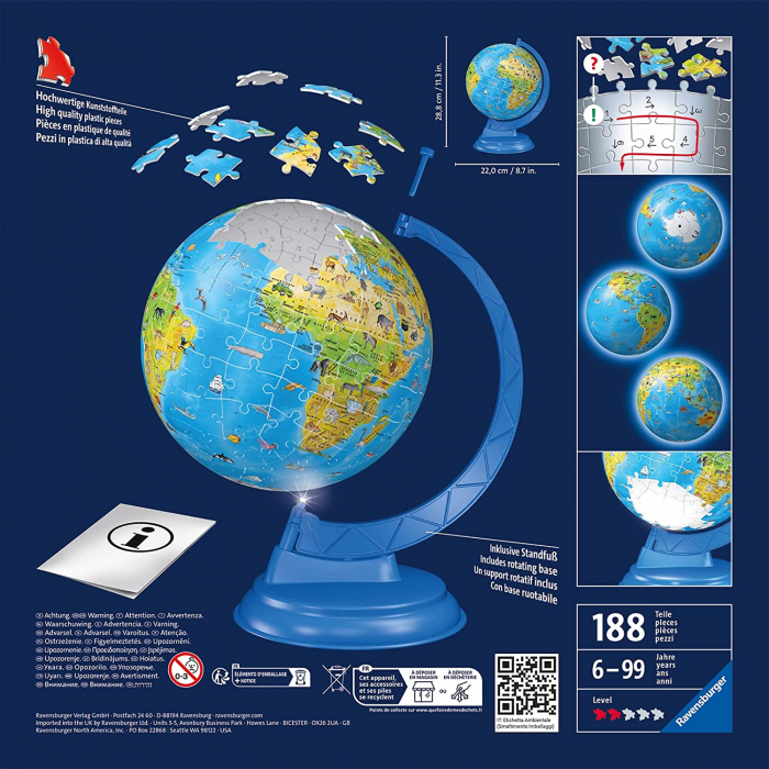 Puzzle 3D Luminos Glob Pamantesc, 180 Piese [4]