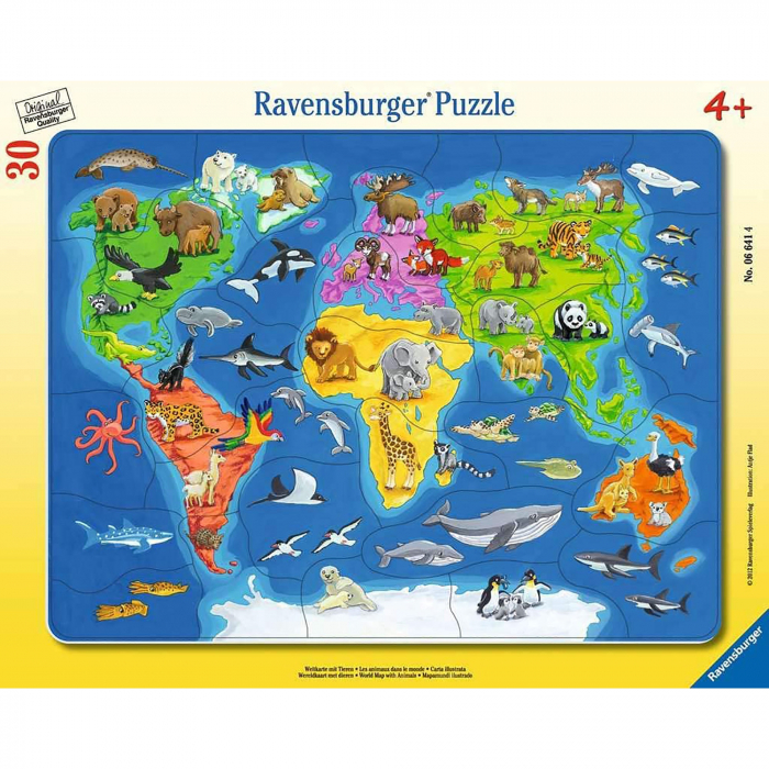 Puzzle Harta Lumii Cu Animale, 30 Piese [3]