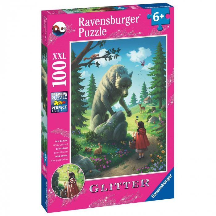 Puzzle Scufita Rosie Si Lupul, 100 Piese Glitter [2]