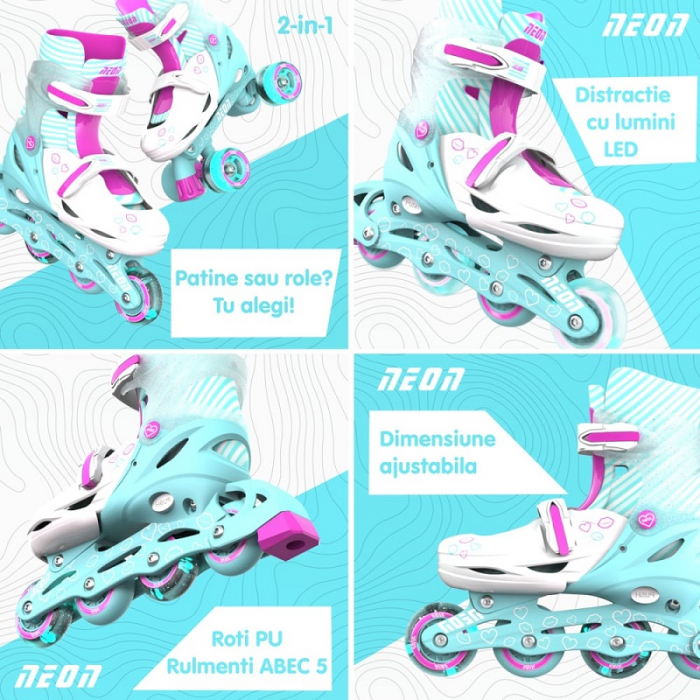 Role 2 in 1 Neon Combo Skates marime 34-37 Teal Pink - Resigilate [4]