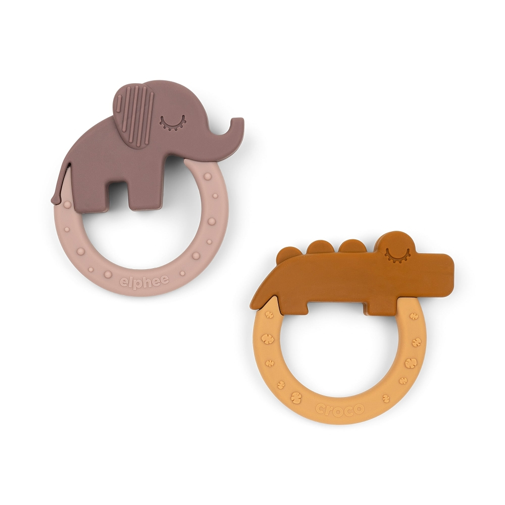 Set 2 inele dentitie din silicon Done by Deer Deer Friends Mustar/Roz Pudra [2]