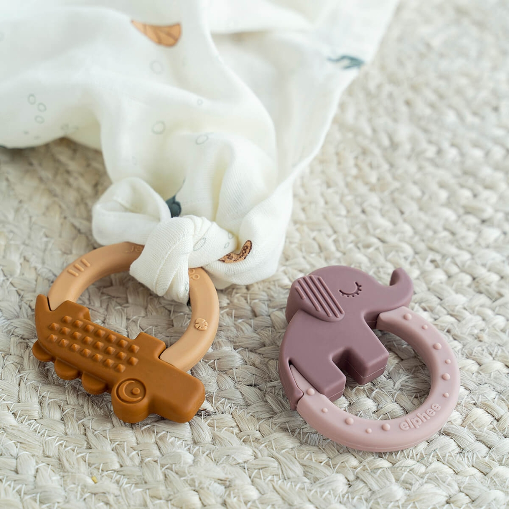 Set 2 inele dentitie din silicon Done by Deer Deer Friends Mustar/Roz Pudra [4]