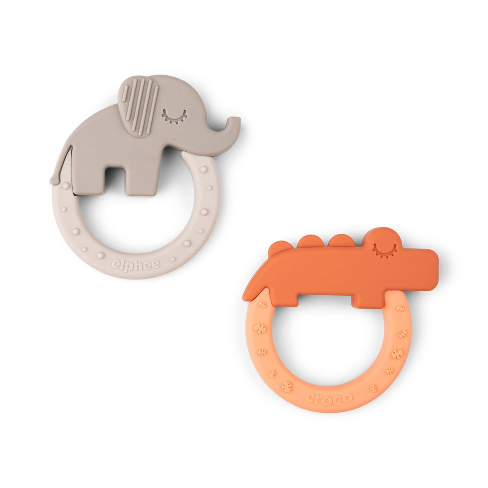 Set 2 inele dentitie din silicon Done by Deer Deer Friends Papaya/Bej [2]