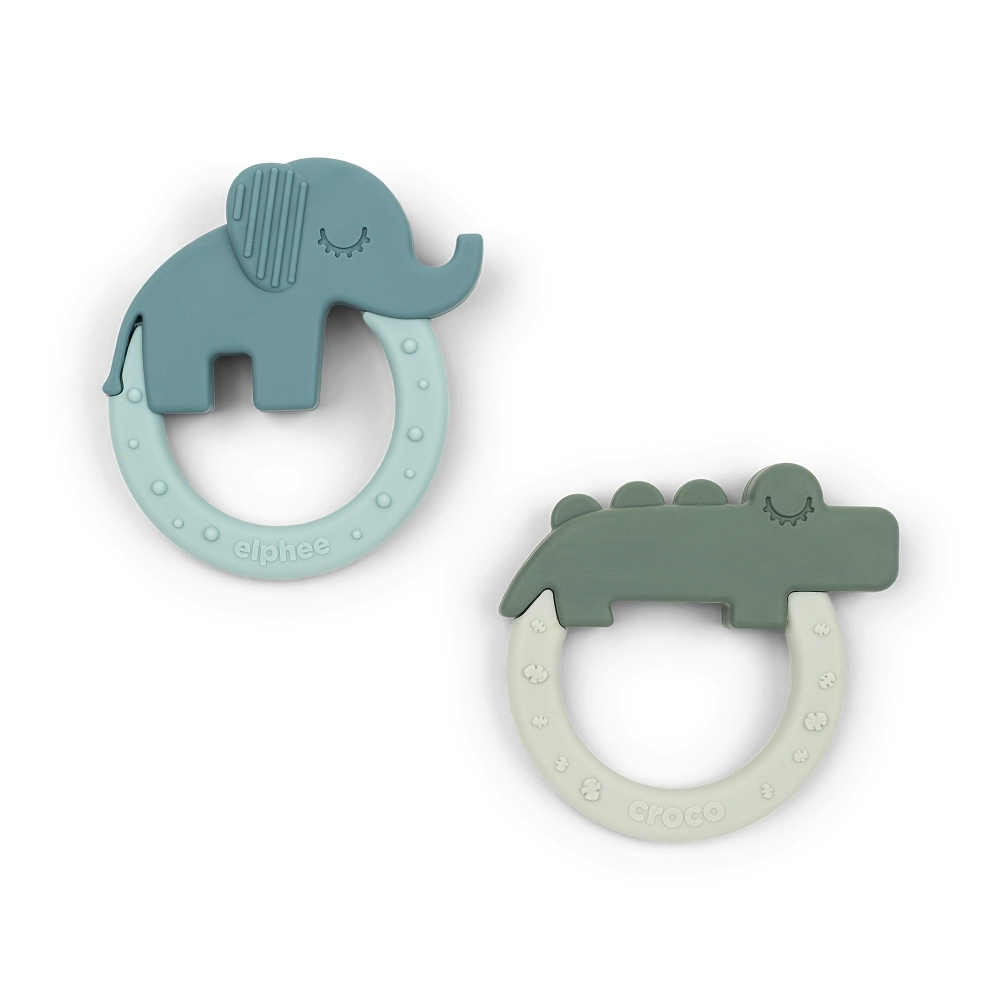 Set 2 inele dentitie din silicon Done by Deer Deer Friends Verde/Albastru [2]