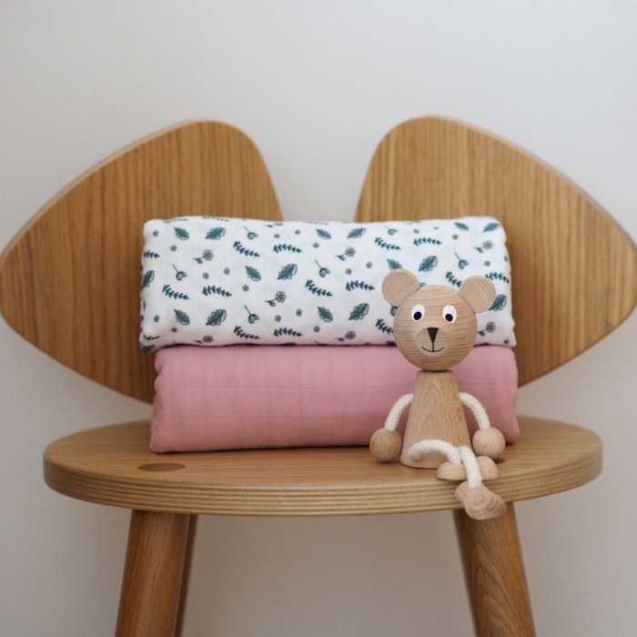 Set 2 Museline Beaba bumbac 120x120 cm Bridal Pink/Flowery Countryside - Resigilat [2]