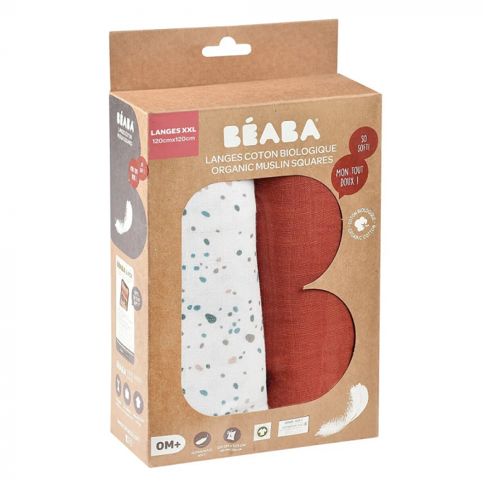 Set 2 Museline Beaba bumbac 120x120 cm Hot Sauce/Terrazzo [3]