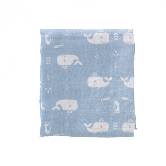 Set 2 paturici muselina Fresk pentru infasat 120x120 cm Whale Blue [4]