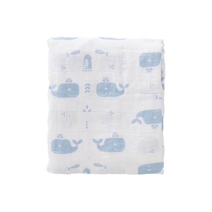 Set 2 paturici muselina Fresk pentru infasat 120x120 cm Whale Blue [3]