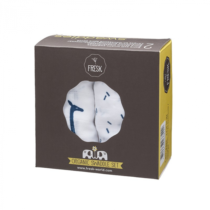 Set 2 paturici muselina Fresk pentru infasat 70x60 cm Giraf Indigo Blue [2]