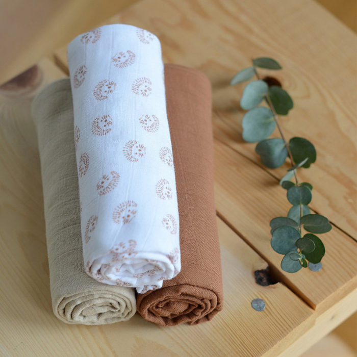 Set 3 Museline Beaba bumbac organic 70x70 cm Herisson Marron [4]