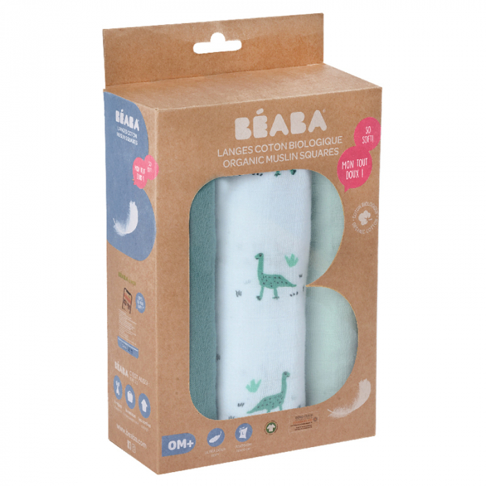 Set 3 Museline Beaba bumbac organic 70x70 cm Jurassic Green [7]