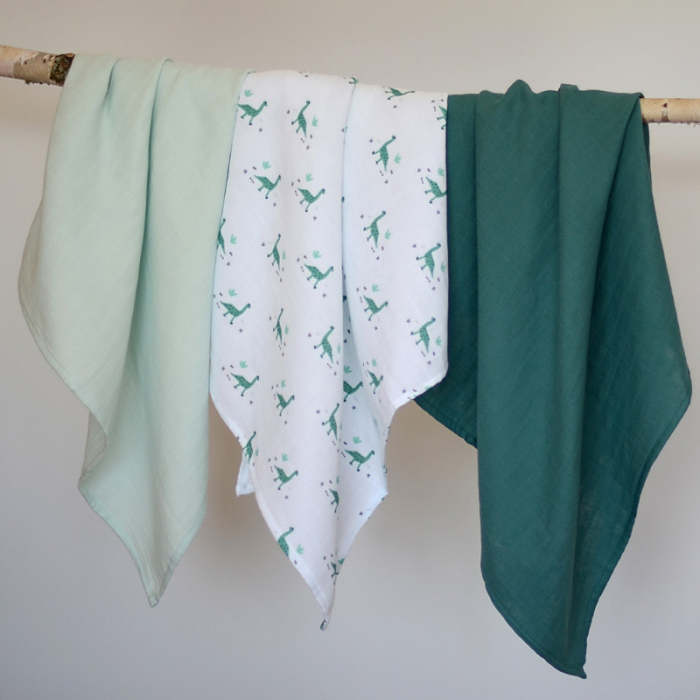 Set 3 Museline Beaba bumbac organic 70x70 cm Jurassic Green [3]