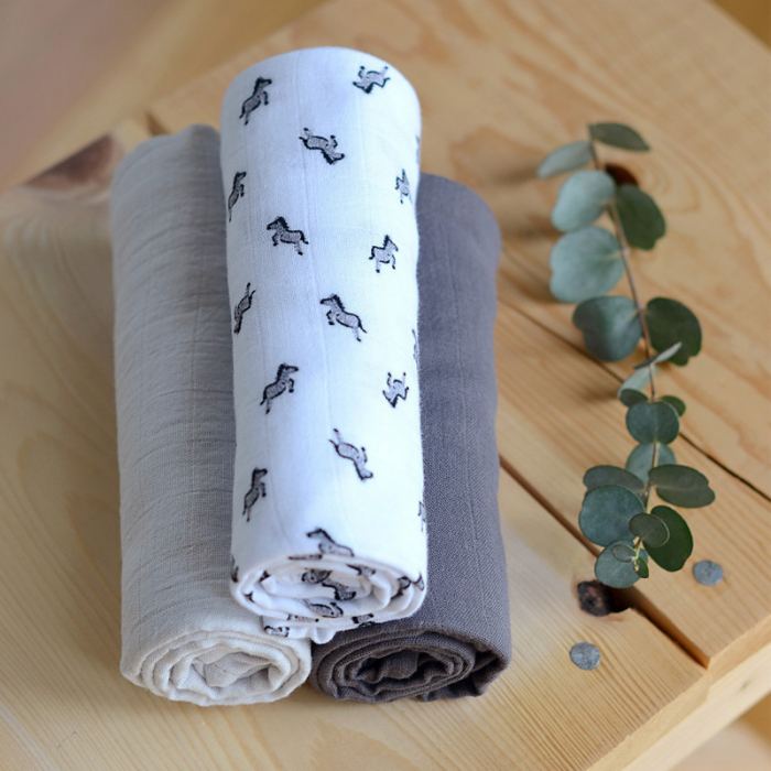 Set 3 Museline Beaba bumbac organic 70x70 cm Savana Grey [4]