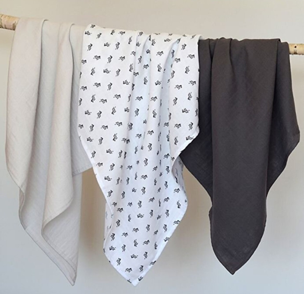 Set 3 Museline Beaba Bumbac Organic 70x70 cm Savana Grey [3]