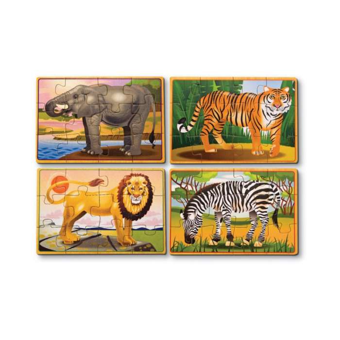 Set 4 puzzle lemn in cutie Animale salbatice Melissa and Doug