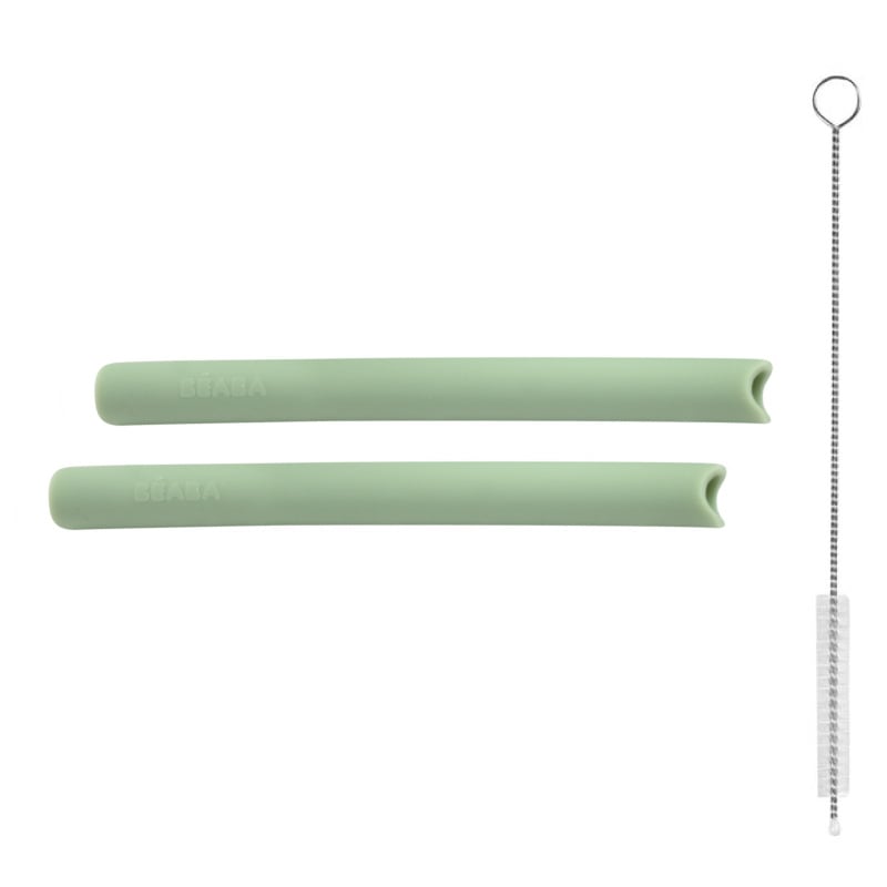 Set accesorii pentru cana de antrenament cu pai din silicon Beaba Sage Green