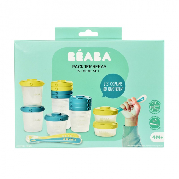 Set 12 recipiente ermetice si 2 lingurite silicon Beaba Blue [5]