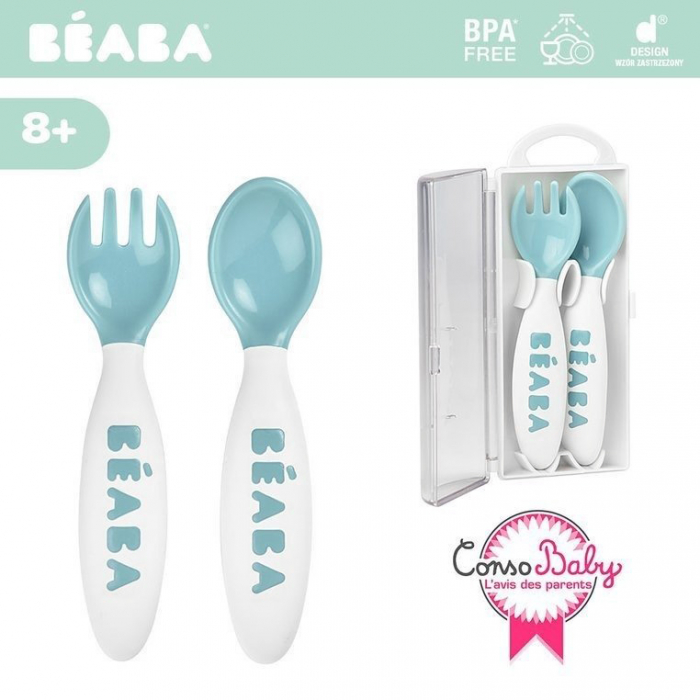 Set lingurita si furculita ergonomica Beaba Blue [2]
