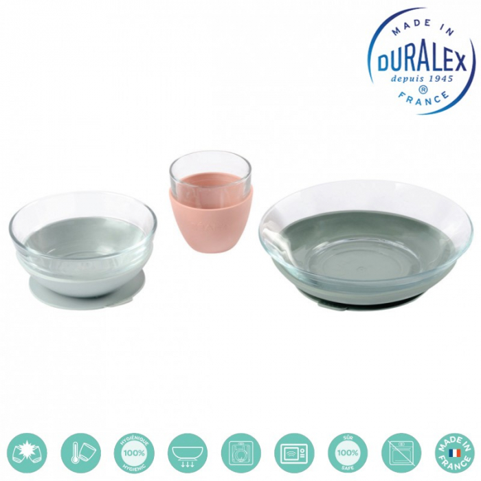 Set de masa Beaba 3 piese din sticla Duralex cu suport antiaderent Eucalyptus - Resigilat [7]