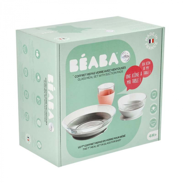 Set de masa Beaba 3 piese din sticla Duralex cu suport antiaderent Eucalyptus [6]